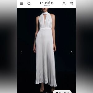 L’IDEÉ Chateau Halter Front Cutout Pleated Dress